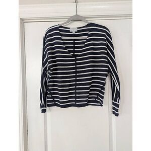 PURE Collection‎ Dolman Sweater women's size 4 navy blue striped cotton cashmere